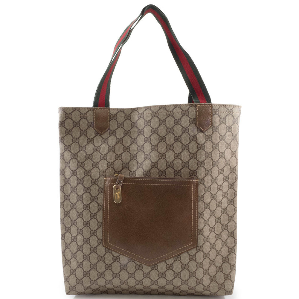 Gucci bag green red tote Sherry leather brown